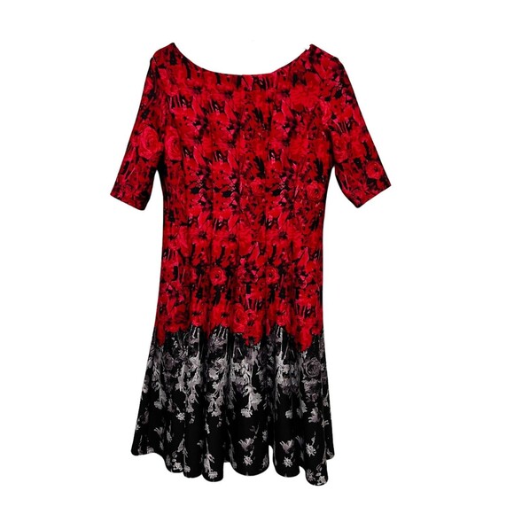 009-030 Julian Taylor Dress Women's Size 12 Red & Black Short Sleeve Fit & Flare - Picture 2 of 8